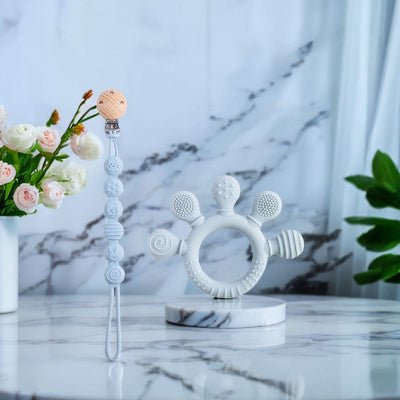 Anneau de dentition & Attache Tétine - Bleu - Joli bébé maman