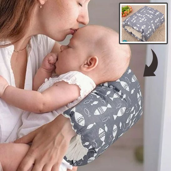 Coussin d'Allaitement Confortable - Gris avec motif poisson - Joli bébé maman