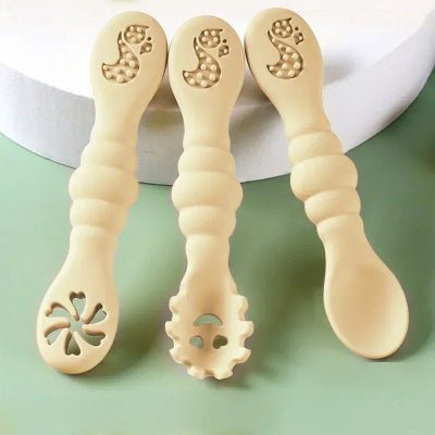 Cuillere bebe beige | Ergonomique Silicone - Joli bébé maman