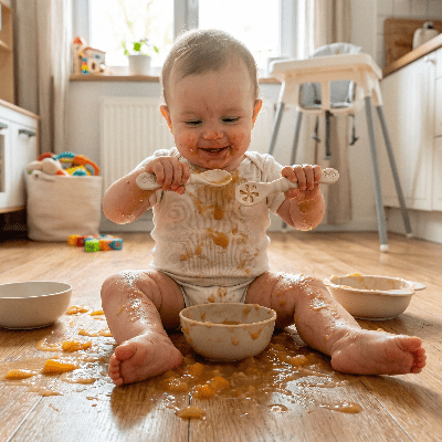 Cuillere bebe beige | Ergonomique Silicone - Joli bébé maman