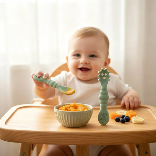 Cuillere bebe | Silicone Ergonomique - Joli bébé maman