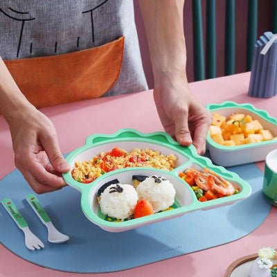 Vaisselle Bebe BambooKid™ - Dinosaure Vert - Joli bébé maman