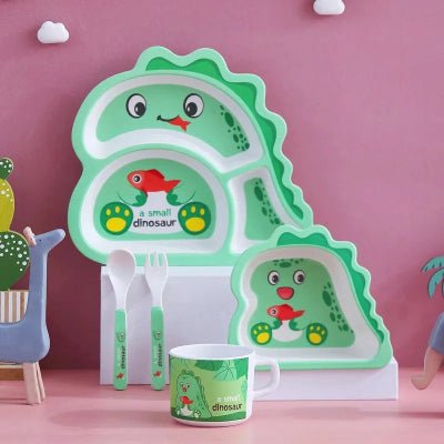 Vaisselle Bebe BambooKid™ - Dinosaure Vert - Joli bébé maman